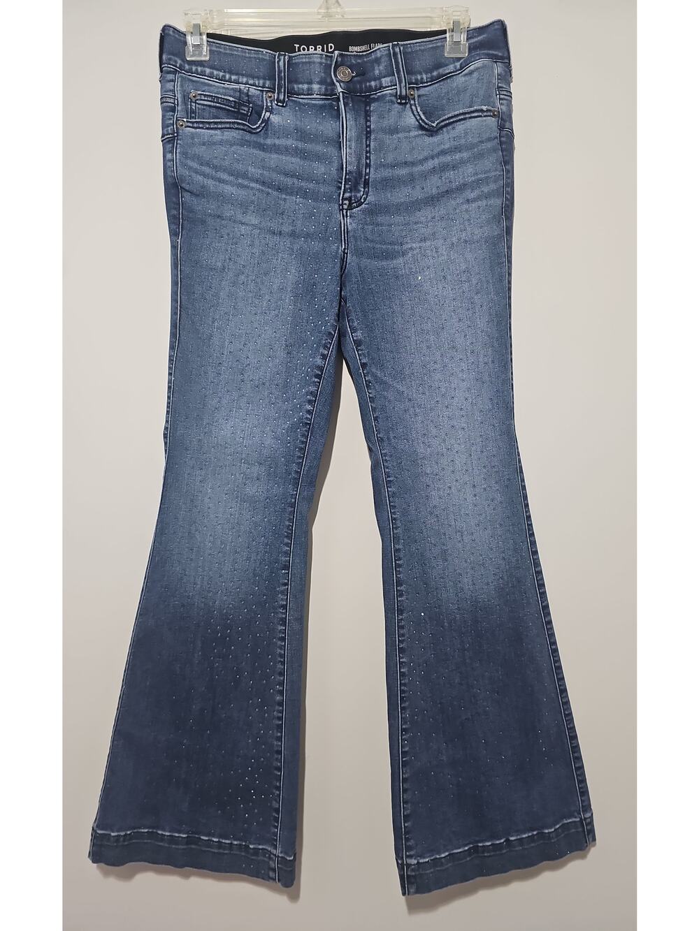 Torrid Bombshell Flare Rhinestone Jeans Womens 10 High Rise Stretch Compression